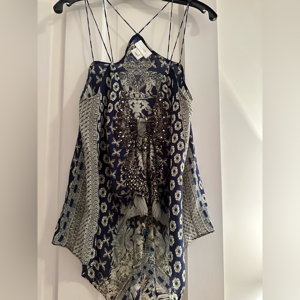 Camilla 100% Silk Tank Jewels Small S New